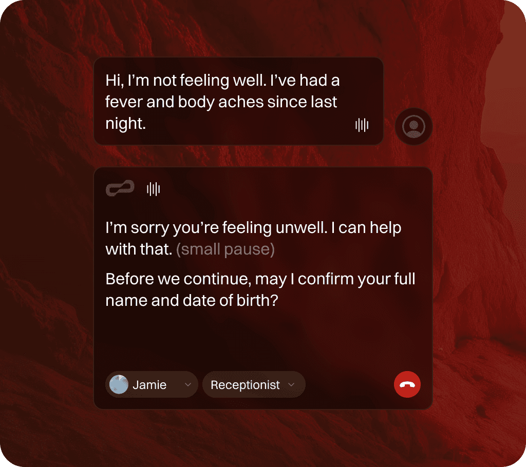 Interfaz de voice AI resolviendo una llamada médica.